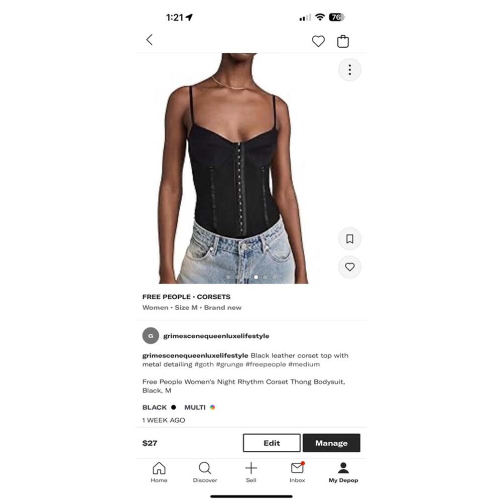 Women's Free People Corset Thong Bodysuit Black Size M NWT